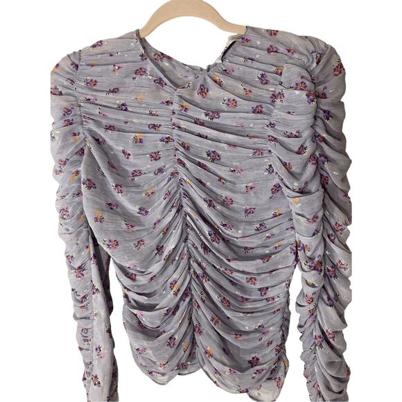 Zara NWOT XS Metallic Ruched Y3K Mesh Soft Girl Coquette Whimsy Long Sleeve - Picture 2 of 5